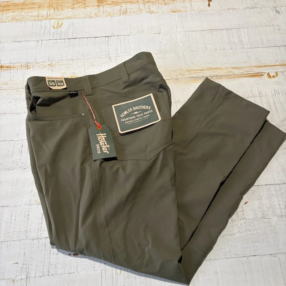 Howler Bros Frontside Tech Pants NWT size 36 x 30 Olive Green Straight Leg - Picture 14 of 14